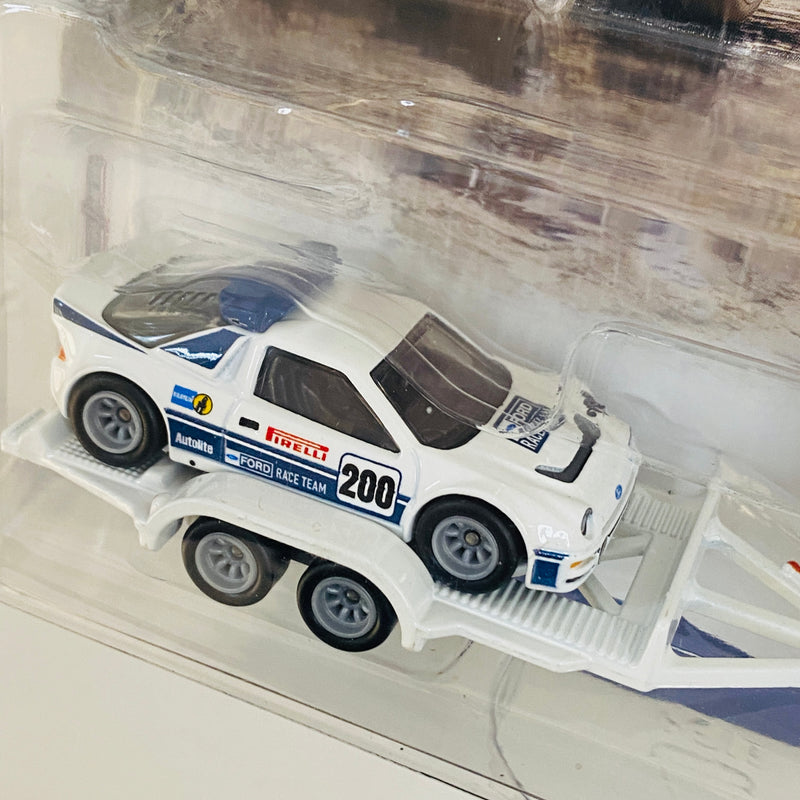 2021 Hot Wheels Premium Car Culture Team Transport Ford RS200 en Trailer y Rally Van con Llantas de Goma RR