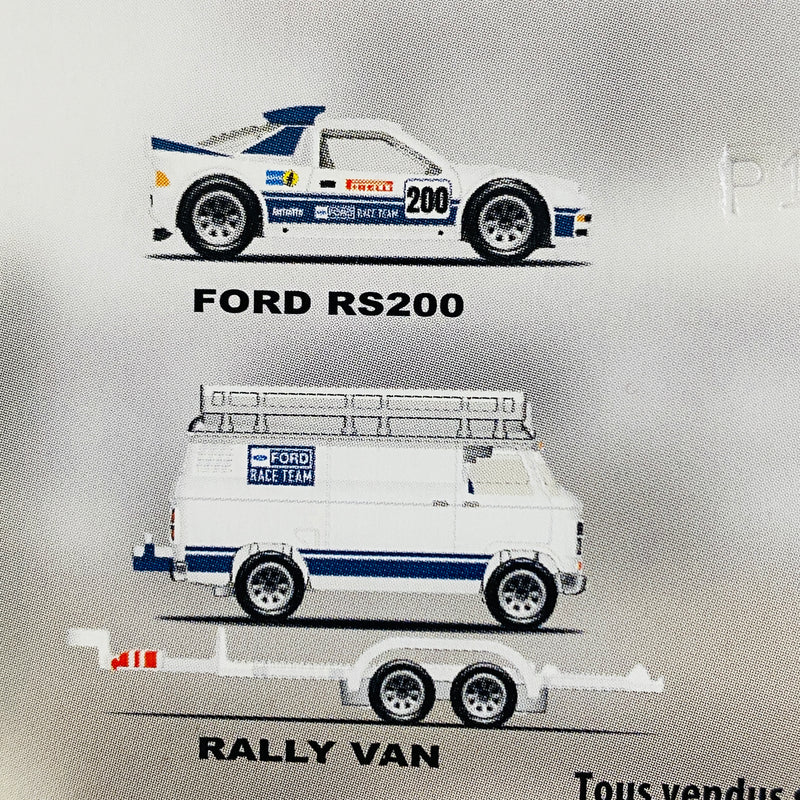 2021 Hot Wheels Premium Car Culture Team Transport Ford RS200 en Trailer y Rally Van con Llantas de Goma RR