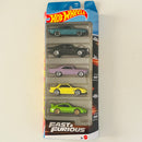 2025 Hot Wheels Fast & Furious Rápidos y Furiosos 5 Pack Set de 5 - 68 Plymouth Barracuda Formula S, 70 Dodge Charger R/T, 1966 Chevrolet Impala, Nissan Silvia S13, Porsche 911 GT3 RS