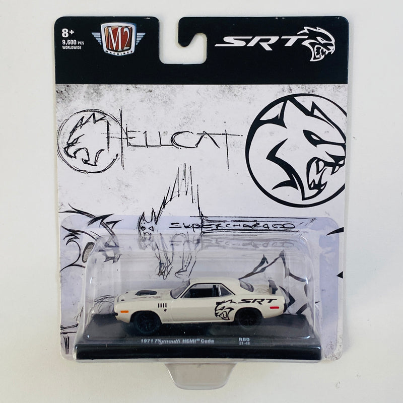 2021 M2 Machines Auto-Drivers Limited Edition 1/9,600 SRT Hellcat 1971 Plymouth HEMI Cuda R80 blanco Llantas de Goma