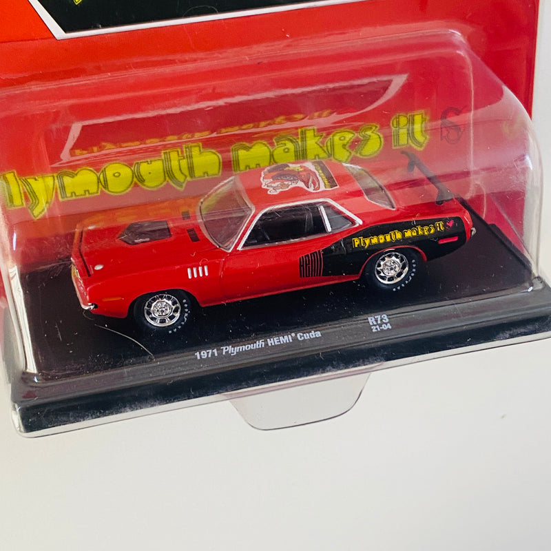 2021 M2 Machines Auto-Drivers Limited Edition 1/8,480 1971 Plymouth HEMI Cuda R73 rojo Llantas de Goma