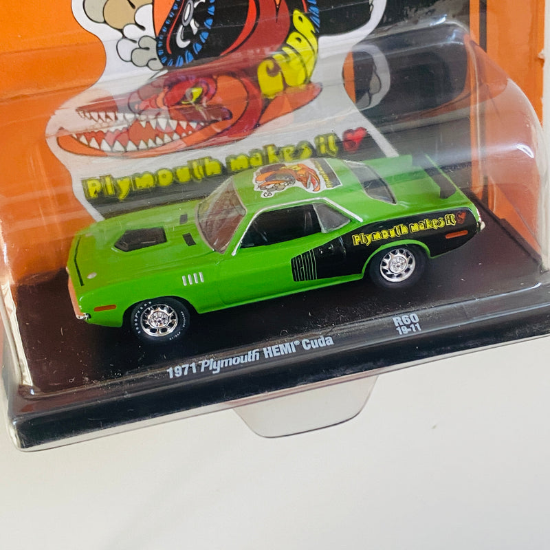 2019 M2 Machines Auto-Drivers Limited Edition 1971 Plymouth HEMI Cuda R60 verde Llantas de Goma