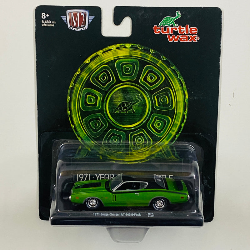 2021 M2 Machines Auto-Drivers Limited Edition 1/8,480 Turtle Wax 1971 Dodge Charger R/T 440 6 Pack R74 verde Llantas de Goma