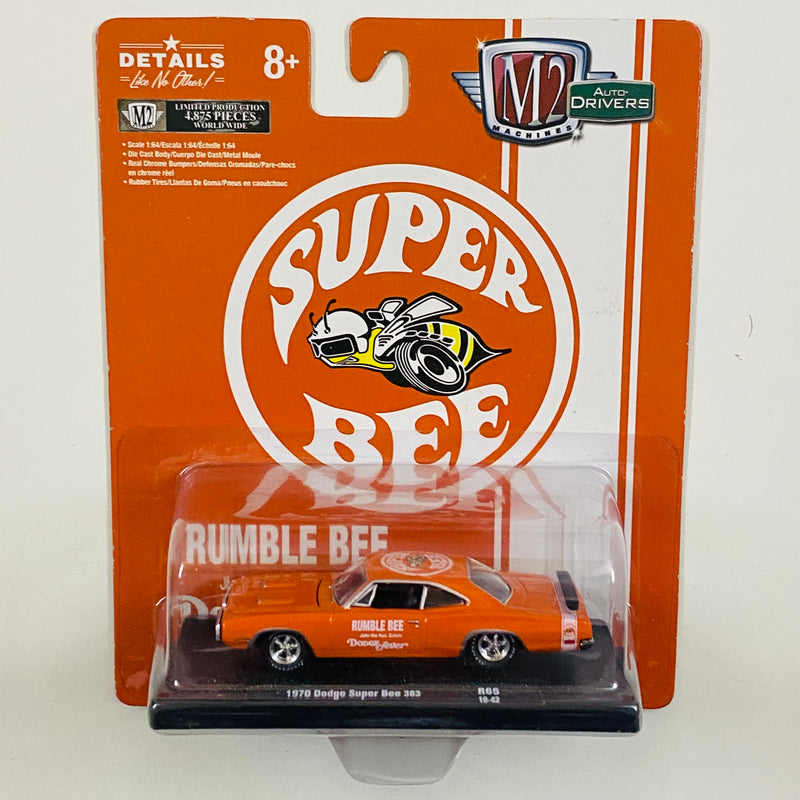 2019 M2 Machines Auto-Drivers Limited Edition 1/4,875 1970 Dodge Super Bee 383 R65 naranja Llantas de Goma