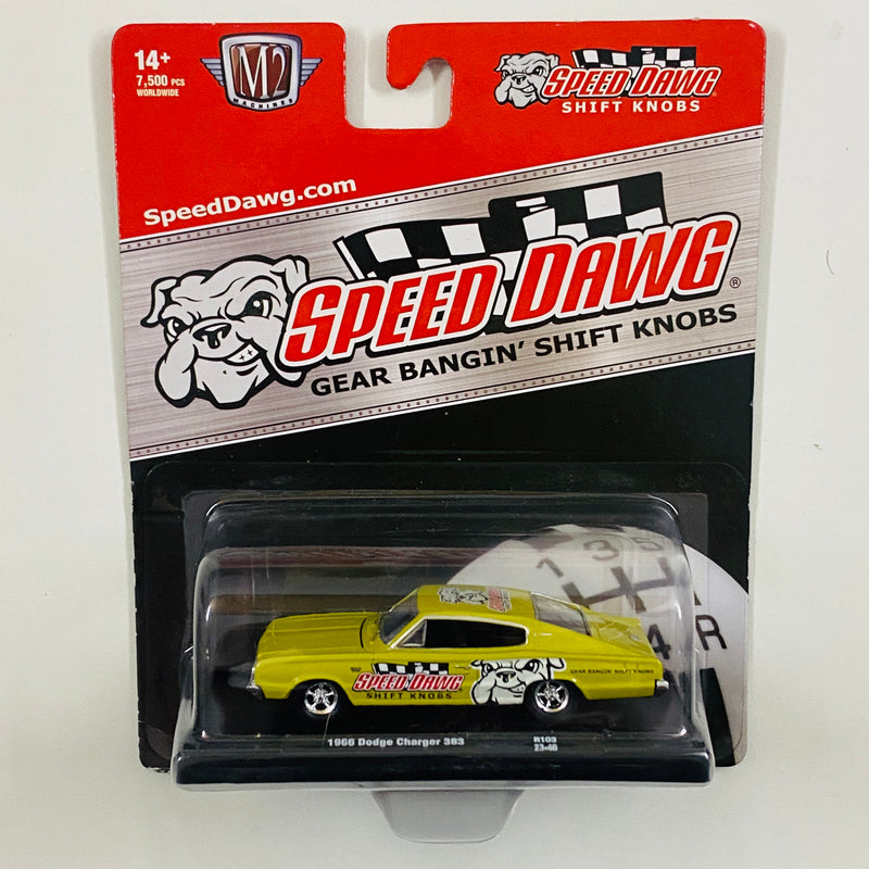 2023 M2 Machines Auto-Drivers Limited Edition 1/7,500 Speed Dawg 1966 Dodge Charger 383 R103 amarillo Llantas de Goma