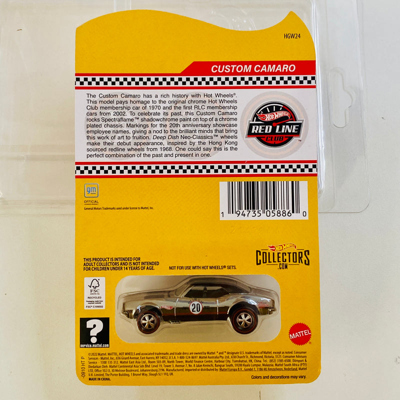 2022 Hot Wheels RLC 20th Anniversary Exclusivo Red Line Club Custom Camaro Chevrolet cromado Llantas Redline RL