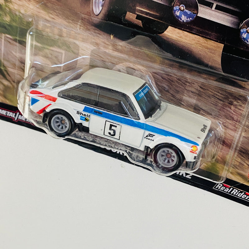 2024 Hot Wheels Premium Pop Culture Forza Horizon 5 78 Ford Escort RS 1800 MK2 blanco Llantas de Goma RR - Detalle Burbuja A