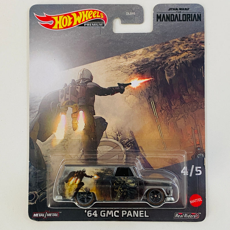 2023 Hot Wheels Premium Pop Culture Star Wars The Mandalorian 64 GMC Panel gris Llantas de Goma RR base ZAMAC