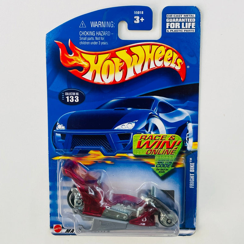 2002 Hot Wheels Race Win Fright Bike 133 rojo MC3 base ZAMAC