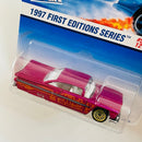 1997 Hot Wheels First Editions 59 Chevy Impala rosado LW tarjeta Coolest to Collect
