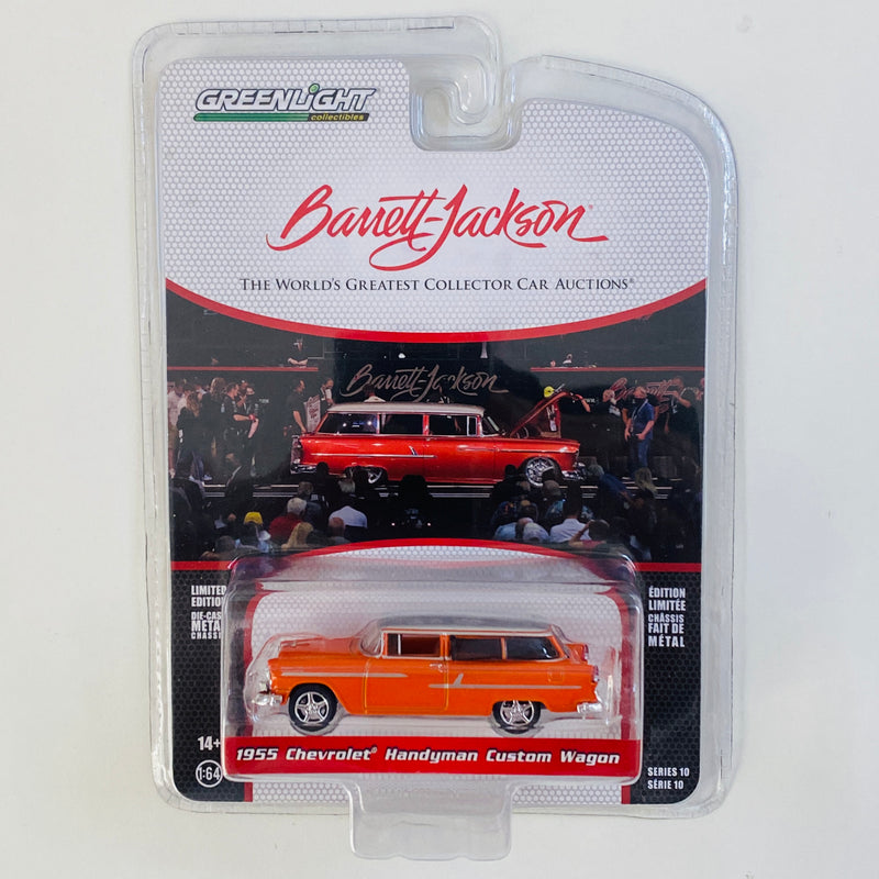 2022 Greenlight Limited Edition Barrett Jackson 1955 Chevrolet Handyman Custom Wagon naranja Llantas de Goma