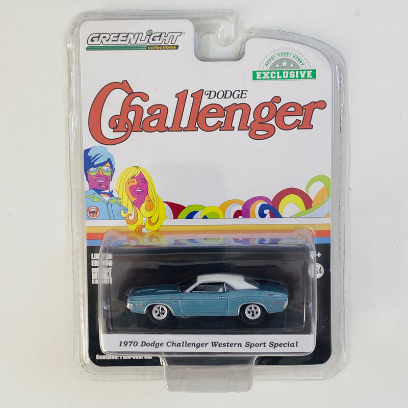 2018 Greenlight Limited Edition Hobby Exclusive 1970 Dodge Challenger Western Sport Special celeste Llantas de Goma