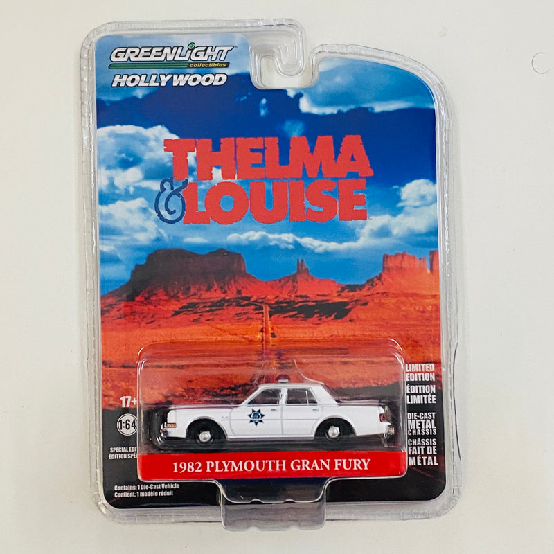 2021 Greenlight Hollywood Limited Edition Thelma & Louise 1982 Plymouth Gran Fury blanco policial Llantas de Goma