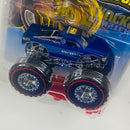 2025 Hot Wheels Monster Trucks Treasure Hunt Bigfoot 1974 Ford F-250 pickup azul Redline MT con Auto Aplastable
