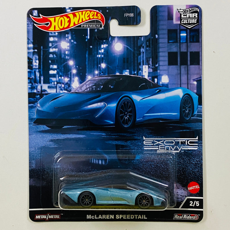 2022 Hot Wheels Premium Car Culture Exotic Envy McLaren Speedtail azul Llantas de Goma RR