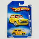 2009 Hot Wheels Heat Fleet Morris Mini Cooper amarillo con flamas 5SP base ZAMAC