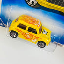 2009 Hot Wheels Heat Fleet Morris Mini Cooper amarillo con flamas 5SP base ZAMAC