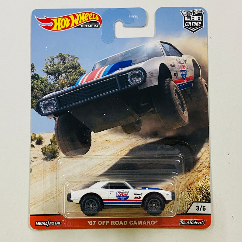 2020 Hot Wheels Premium Car Culture Wild Terrain Lucas Oil 67 Off Road Camaro Chevrolet blanco Llantas de Goma RR