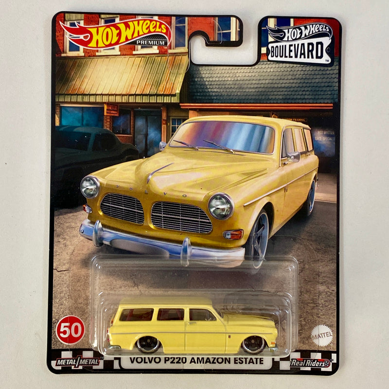 2022 Hot Wheels Premium Boulevard Volvo P220 Amazon Estate amarillo Llantas de Goma RR base ZAMAC