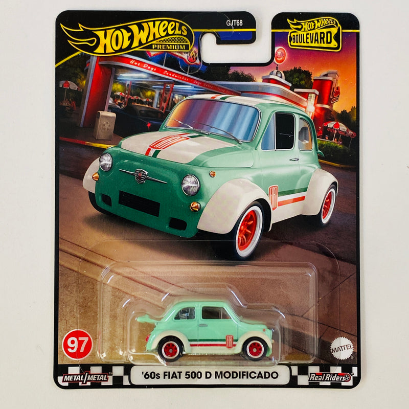 2024 Hot Wheels Premium Boulevard 60s Fiat 500 D Modificado verde Llantas de Goma RR