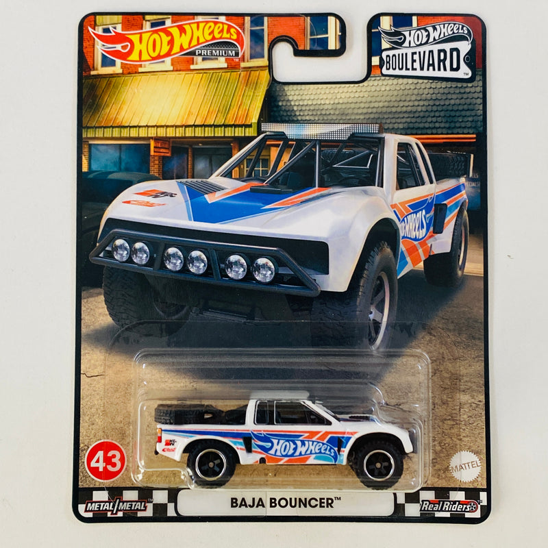 2022 Hot Wheels Premium Boulevard Baja Bouncer blanco Llantas de Goma RR