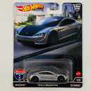 2022 Hot Wheels Premium Car Culture American Scene Tesla Roadster plata metálico Llantas de Goma RR Primera Edición - Detalle Burbuja