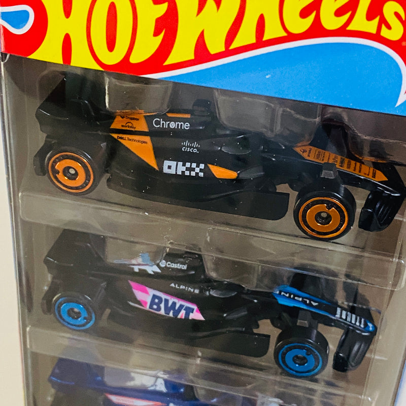 2025 Hot Wheels Formula 1 5 Pack Set de 5 - McLaren F1 Team, BWT Alpine F1 Team, Visa Cash App RB F1 Team, Stake F1 Team Kick Sauber, MoneyGram Haas F1 Team