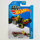 2014 Hot Wheels HW City Rigor Motor rojo metálico con flamas 5SP base ZAMAC