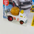 2018 Hot Wheels Fast Foodie Buns of Steel blanco 5SP Primera Edición - Detalle Burbuja