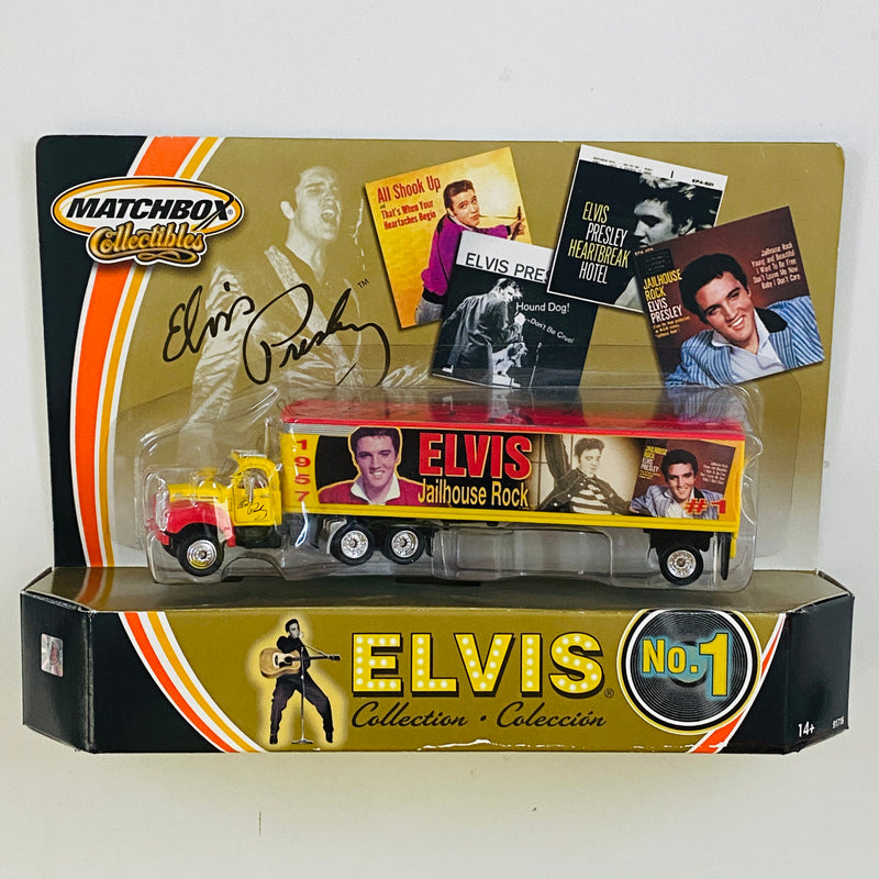 2002 Matchbox Collectibles Elvis Presley Collection No. 1 Jailhouse Rock 1956 Mack Truck amarillo con rojo Llantas de Goma