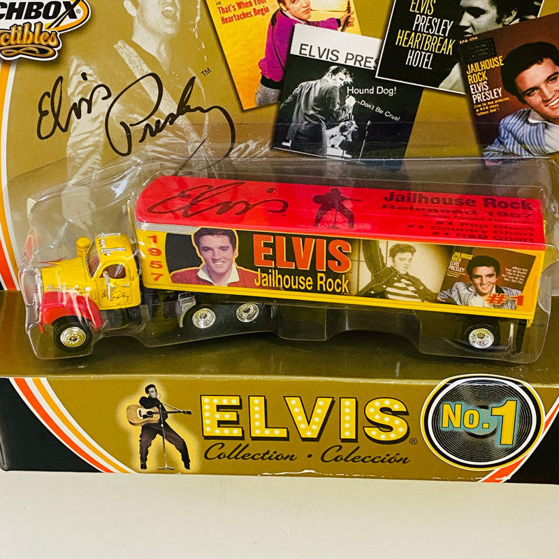 2002 Matchbox Collectibles Elvis Presley Collection No. 1 Jailhouse Rock 1956 Mack Truck amarillo con rojo Llantas de Goma