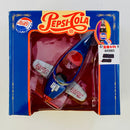 1995 Golden Wheel 1:43 Pepsi Cola Collection Pedal Plane azul con rojo con Tarjeta Vintage de Pepsi - Escala 1:43