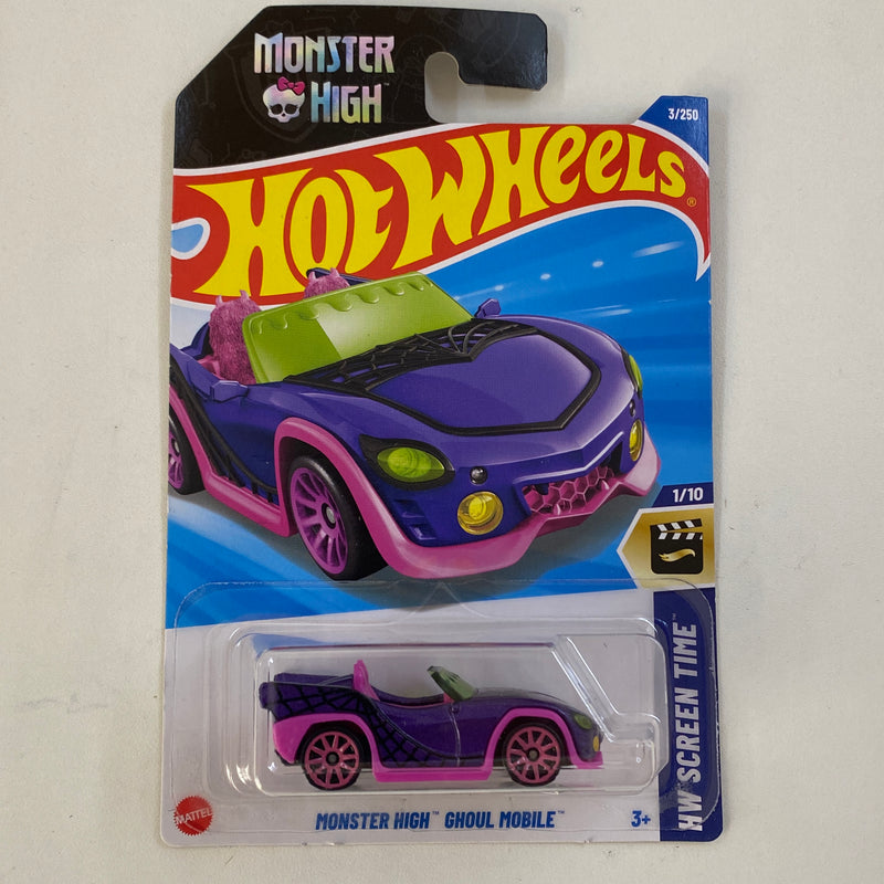 2025 Hot Wheels HW Screen Time Monster High Ghoul Mobile morado metálico 10SP