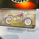 2001 Hot Wheels 100% Black Box Limited Edition Harley Davidson Fatboy morado metálico Llantas de Goma RR