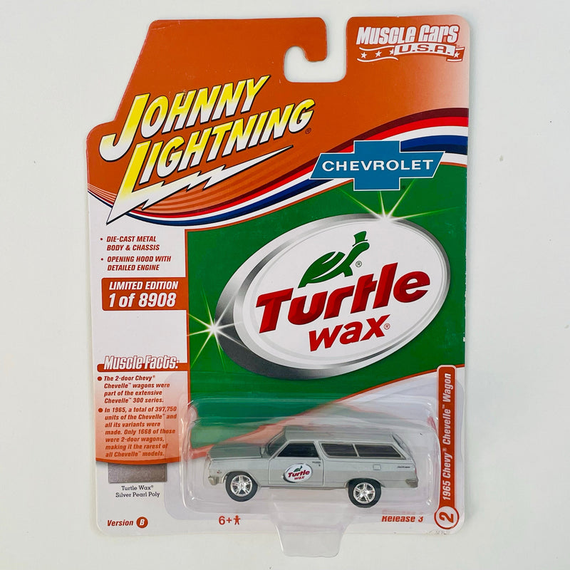 2021 Johnny Lightning Muscle Cars USA Limited Edition 1/8,908 Turtle Wax 1965 Chevy Chevelle Wagon plata Llantas de Goma