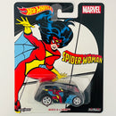 2017 Hot Wheels Premium Pop Culture Women of Marvel Spider Woman Quick D-Livery negro Llantas de Goma RR Redline base ZAMAC