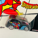 2017 Hot Wheels Premium Pop Culture Women of Marvel Spider Woman Quick D-Livery negro Llantas de Goma RR Redline base ZAMAC