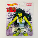 2017 Hot Wheels Premium Pop Culture Women of Marvel She Hulk Custom 77 Dodge Van blanco Llantas de Goma RR base ZAMAC