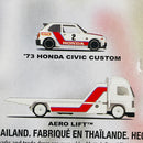 2025 Hot Wheels Premium Car Culture Team Transport 73 Honda Civic Custom y camión Aero Lift con Llantas de Goma RR