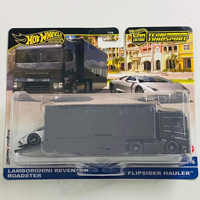 2025 Hot Wheels Premium Car Culture Team Transport Lamborghini Reventon Roadster y camión Flipsider Hauler con Llantas de Goma RR