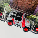 2025 Hot Wheels Premium Pop Culture Jurassic Park 92 Jeep Wrangler Sahara gris Llantas de Goma RR