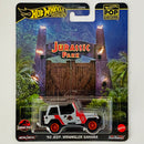 2025 Hot Wheels Premium Pop Culture Jurassic Park 92 Jeep Wrangler Sahara gris Llantas de Goma RR