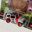 2025 Hot Wheels Premium Pop Culture Jurassic Park 92 Jeep Wrangler Sahara gris Llantas de Goma RR