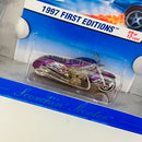 1998 Hot Wheels 30th Anniversary Commemorative 1997 First Editions Scorchin' Scooter morado metálico MC3 base ZAMAC