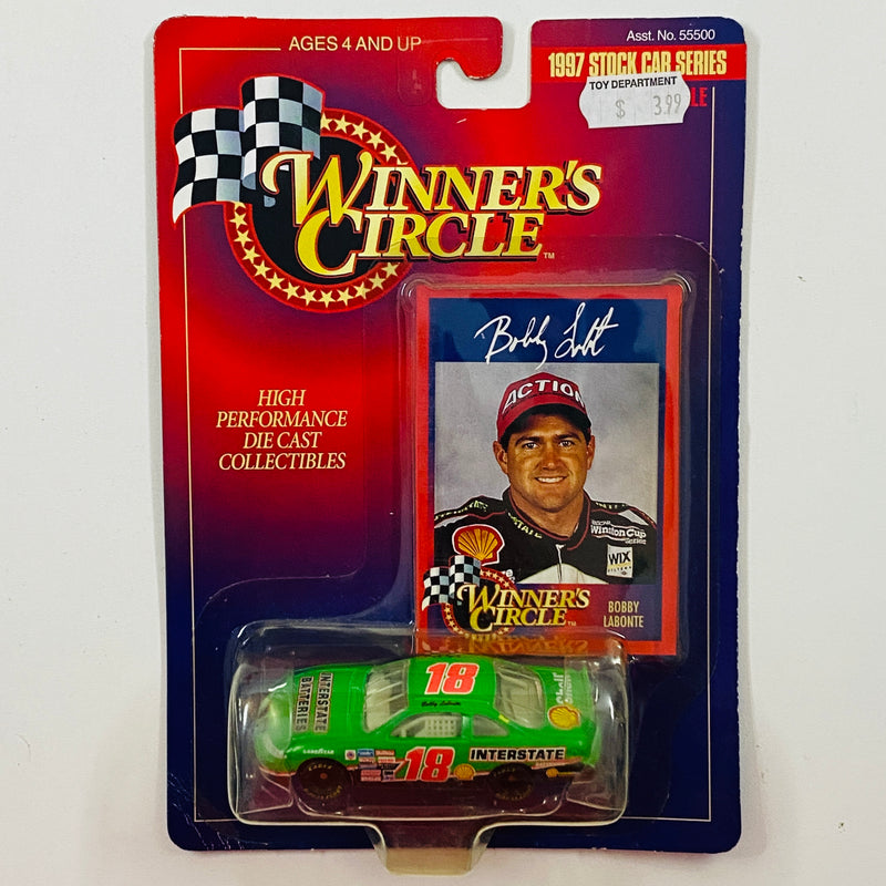 1997 Hasbro Winners Circle NASCAR Kenner Stock Car Series Bobby Labonte 18 Interstate Batteries Shell Pontiac Grand Prix verde con negro Llantas Goodyear