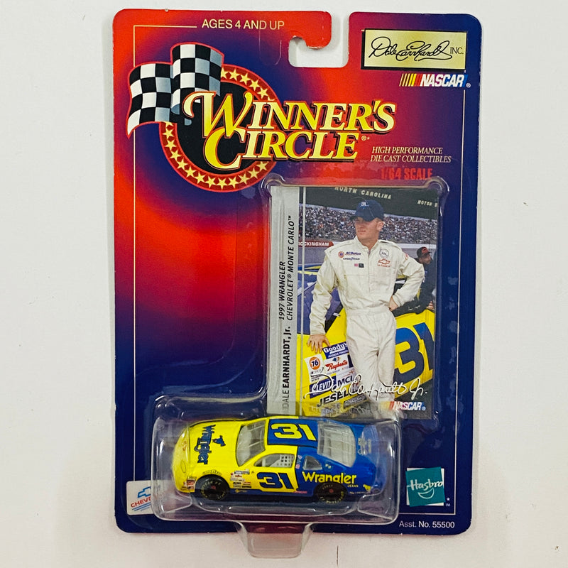 1998 Hasbro Winners Circle NASCAR Dale Earnhardt Jr 31 Wrangler Jeans Chevrolet Monte Carlo amarillo con azul Llantas Goodyear