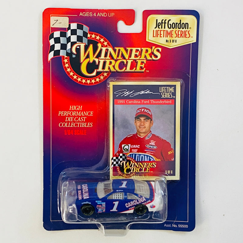 1997 Hasbro Winners Circle NASCAR Kenner Lifetime Series 5 of 6 Jeff Gordon 1 Carolina Ford Dealers 1991 Ford Thunderbird azul Llantas Goodyear