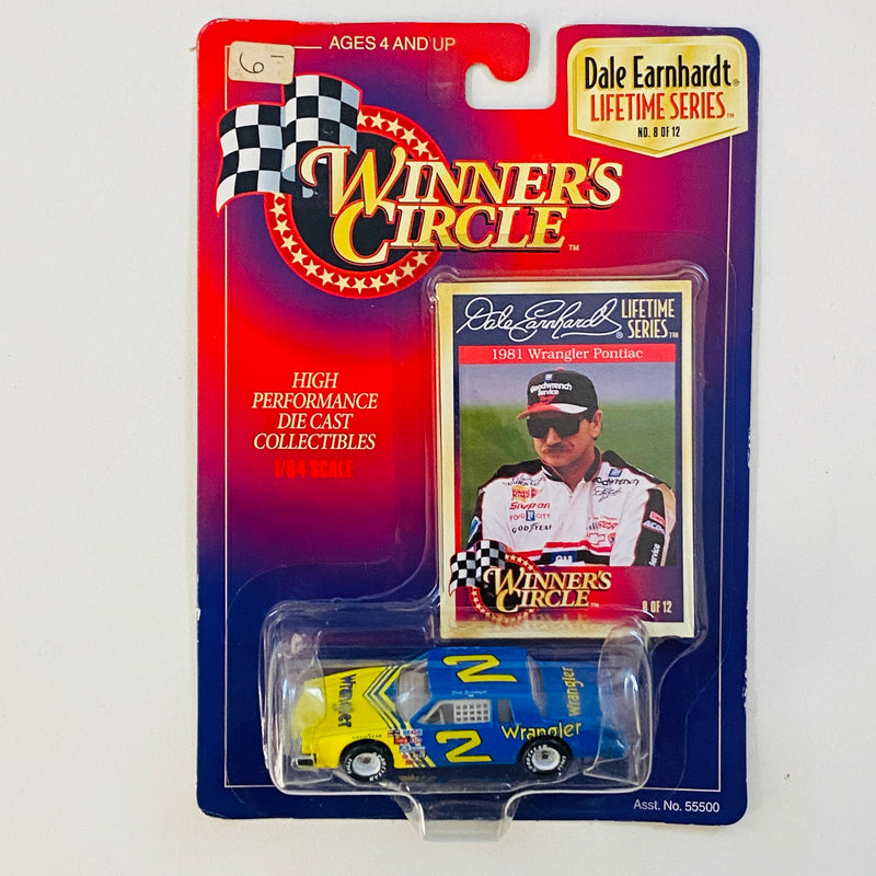 1997 Hasbro Winners Circle NASCAR Kenner Lifetime Series 8 of 12 Dale Earnhardt 2 Wrangler Jeans 1981 Pontiac amarillo con azul Llantas Goodyear