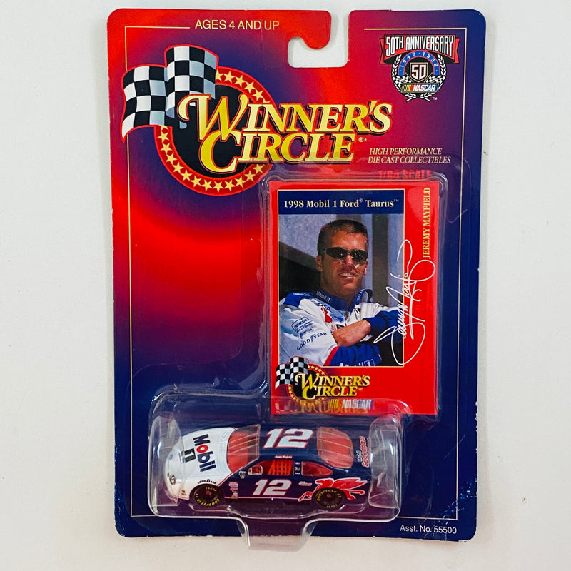 1998 Hasbro Winners Circle NASCAR Kenner 50th Anniversary Jeremy Mayfield 12 Mobil 1 1998 Ford Taurus azul con blanco Llantas Goodyear