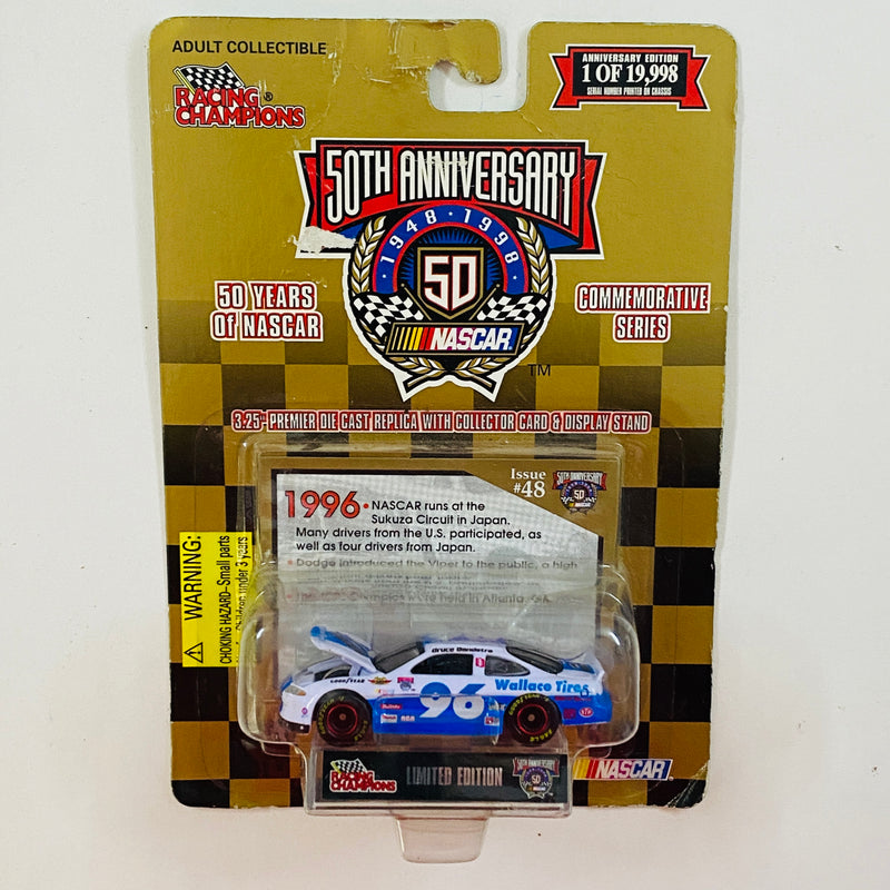 1998 Racing Champions NASCAR 50th Anniversary Limited Edition 1/19,998 Wallace Tires 96 Pontiac Grand Prix blanco con azul Llantas Goodyear